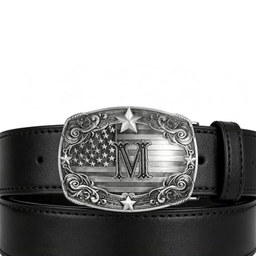 Image of Western Belt Buckle for Men Vintage Cowboy Rodeo Texas Initial Letter ABCDJMR to Z Belt Buckles