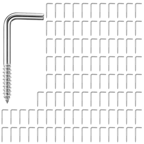 JoyEcho Lot de 100 Crochets à Visser en L, Vis à Angle Droit Crochet Galvanisé pour Suspension - 34 x 14mm (Diamètre 2,7 mm), Pour Photo, Décoration, Outils et Objets Décoratifs