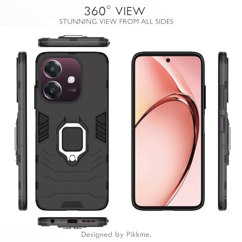 Image of Pikkme D5 Tough Armor Bumper Case | 360 Protection Case | Ring Holder Stand Back Cover for Oppo A3x 5G / A3x 4G / A3 5G (Black)