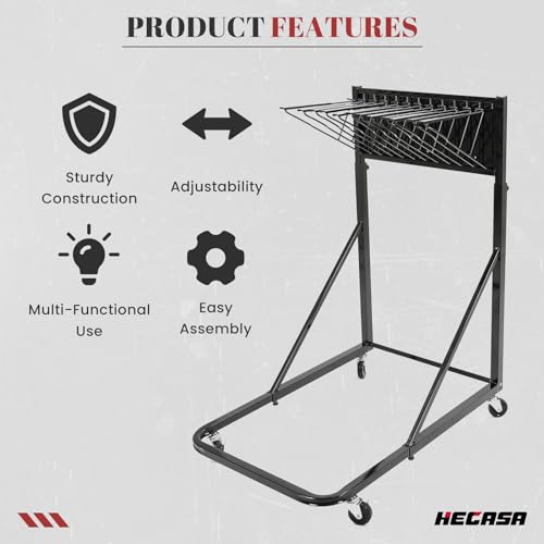 HECASA Mobile Blueprint Storage Rack with 12 Pivot Brackets, Adjustable Vertical Poster Display Rack & Plans Holder, Vertical Architectural Plan Storage Map organizer Rack Hanging File Organizer Stand Storage for Home Office Art Galleries - Black - Thumbnail 4