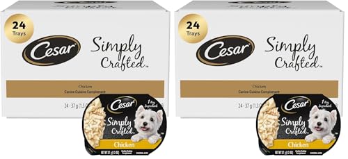 Image of Cesar Simply Crafted Adult Wet Dog Food Toppers for Dry Food,Chicken,1.3 oz Tubs,24 Count (Pack of 2)