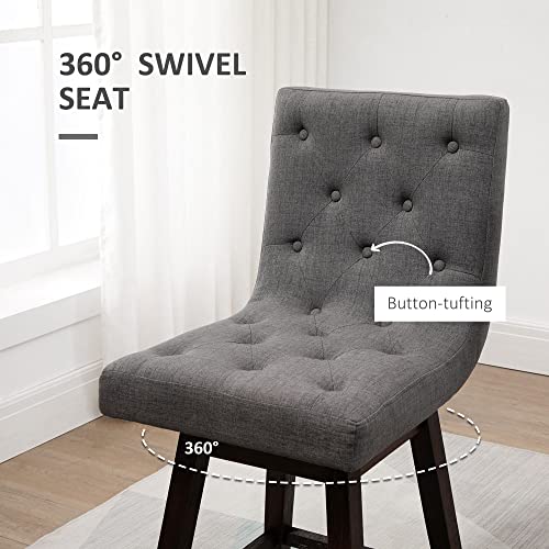 Homcom Counter Height Bar Stools, Swivel Bar Chairs, 25.5" High Fabric Tufted Breakfast Barstools For Kitchen, Set Of 2, Gray #TOP4