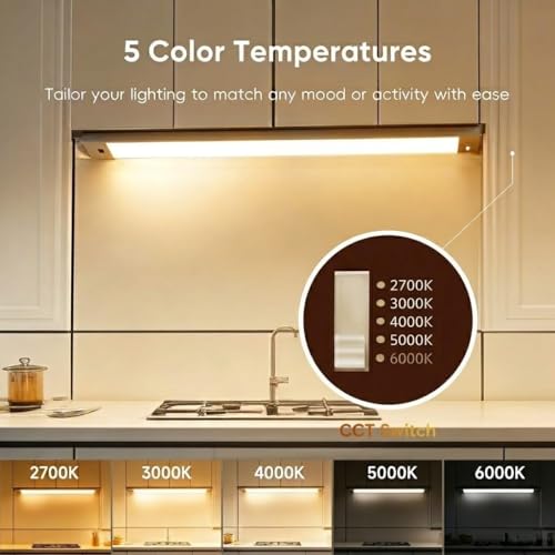 Image of 18 Inch Under Cabinet Lights Plug in, Wave Sensor LED Kitchen Lights Under Cabinet 5CCT Stepless Dimmable Counter Lighting, Aluminum Linkable Workbench Light Bar Over Sink 450LM 8W（NEW）