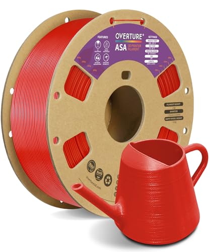 Image of OVERTURE ASA Filament 1.75mm, UV & Weather Resistant for Outdoor | High Impact Strength & Heat Resistance Up to 96C, 1kg (2.2lbs) Cardboard Spool, Fits Most FDM Printers (Red)