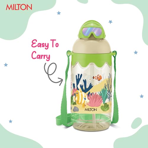 Image of MILTON Sage 450 Sipper PET Water Bottle for School Kids | Food Grade & BPA Free | Leak Proof & Durable | Easy to Carry Loop | Ideal for Home, School & Office Use, 445 ml, Green