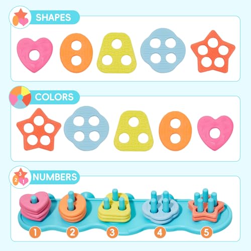 Image of Toddler Bath Toys for Kids Ages 1-3, 21PCS | Mold Free Bath Toys Silicone Color and Shape Sorting & Stacking Toys | Easy Grip Soft Textured Floating Pieces | Early Learning Tub Toys for Toddlers Gift