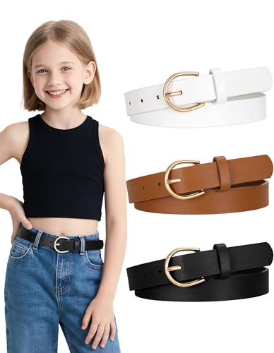SUOSDEY 3 Pack Kids Belts for Girls Skinny Cute Leather Belts for Teen Little Toddler Girls
