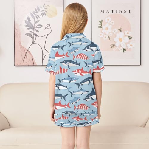 ALAZA Cute Fish on Blue Satin Pajamas Set Short Sleeve Button Down Sleepwear Summer Pjs 2 Piece4