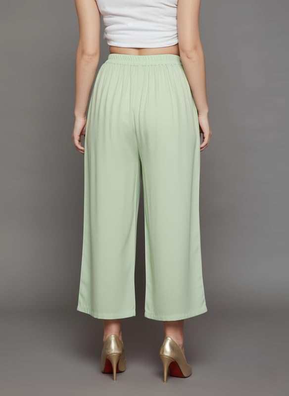 Image of Super Soft Viscose Rayon Flared Palazzo Pants for Women Stylish Wide Leg Straight Relaxed Fit Casual Ethnic Office Wear