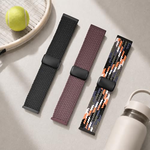Image of HSWAI Magnetic Braided Compatible with Fitbit Versa 4 Bands for Women /Versa 3 /Sense /Sense 2 Bands, Soft Stretchy Sport Strap Woven Loop Elastic Nylon Wristbands Men