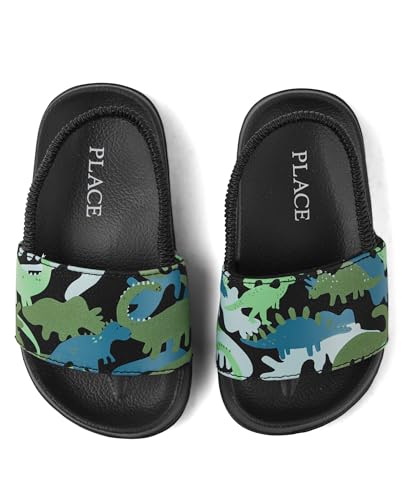 The Children's Place Baby Boys and Toddler Everyday Slide Sandals with Backstrap, Dino Glow Camo, 5