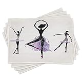 ABAKUHAUS Ballett Platzmatten, Ballerina-Silhouetten, die klassischen Tanz üben Theaterkunst übend üben, Tiscjdeco aus Farbfesten Stoff für das Esszimmer und Küch, Eierschalenfarben Schwarz Lila