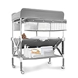 PEEKABU Portable Foldable Baby Changing Table Dresser Waterproof Diaper Changing Station with Wheels, Adjustable Height Changing Table Station Mobile Nursery Organizer for Newborn and Infant, Grey