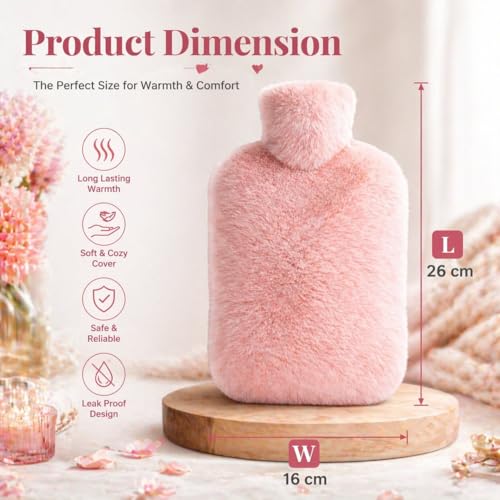 Image of Hot Water Bag with Plush Fur Cover 1 Litre | Medical Grade & Leak-Proof Heating Pad for Pain Relief & Cramps | Hot & Cold Compress for Swelling, Neck, Back, Shoulder, Joint & Menstrual Care (Pastel Pink)