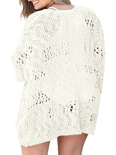 Image of Plus Size Womens Crochet Cardigans Sweater Boho Long Sleeve Lightweight Oversized Open Front Loose Fit Knitted Tops