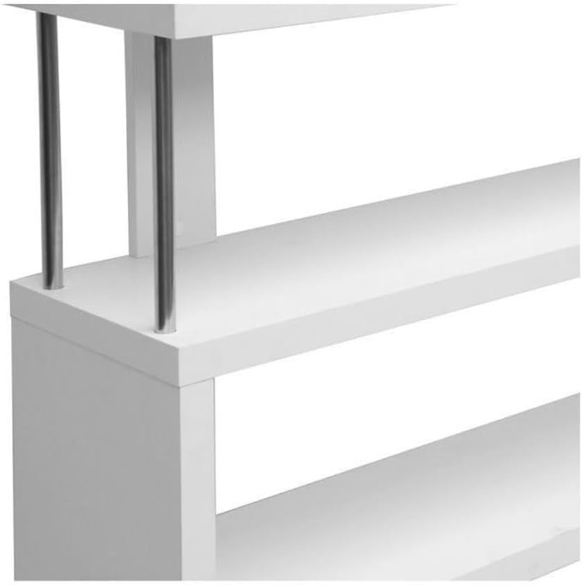 BOWERY HILL 6-Shelf Modern Engineered Wood Bookcase, White Paper Veneer, Chrome Steel Supports, 75.5" H x 43.38" W x 11.5" D, Open Shelves for Home or Office Organization