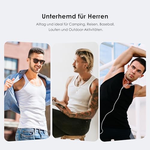 YouShow Unterhemd Herren 3er Pack 100% Baumwolle Tank Top Feinripp Schwarz Blau Grün XL