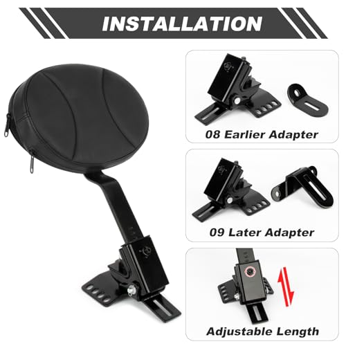 image for PSLER Adjustable Driver Backrest Kit for Touring - Rider Backrest Plug