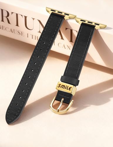 Image of JR.DM Slim Leather Bands Compatible with Apple Watch Band 38mm 40mm 41mm 42mm 44mm 45mm 46mm 49mm, Genuine Leather Band with Charms, Feminine Design for Iwatch Ultra SE Series 11 10 9 8 7 6 5 4 3 2 1