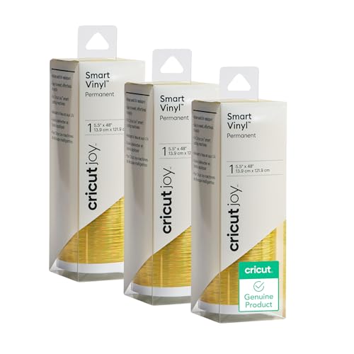 Circut Smart Permanent Vinyl (5.5in x 48in, Holographic Gold) for Joy Machine, Permanent Vinyl for Cricut Joy, Matless Cutting Permanent Adhesive Vinyl, 3pk
