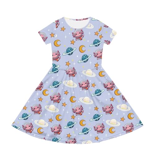 Image of Girls Dress with Pockets Basic Short Sleeve High Waist Swing Skater Dress School Party Dress for Kids