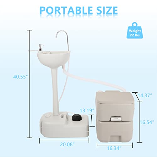 Image of Outvita Portable Sink and Toilet Combo, 5 Gallon Hand Washing Station & 5.3 gallon Flushing Toilet, Detachable Wastewater Recycled Perfect for Outdoor Camping RV Travel Boat