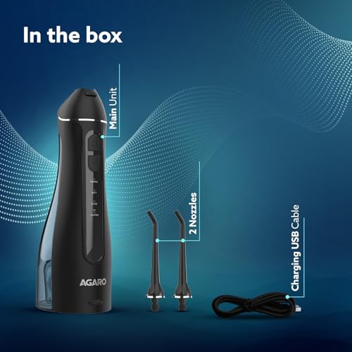 Image of AGARO Ultra Oral Irrigator, Portable, Cordless, Rechargeable, 4 Cleaning Modes, IPX7 Waterproof, 200ml Water tank, Flossing at Home & Travel, Black