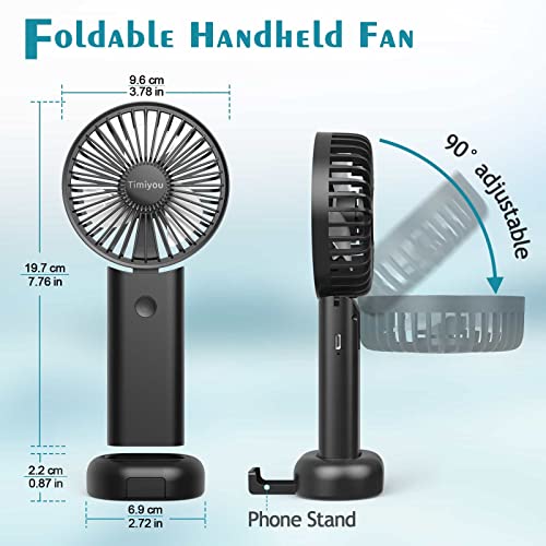 Timiyou Handheld Fan, Portable Hand Held Fan with 3 Speed, Mini Hand Fan 3000mAh Battery Operated, USB Rechargeable Foldable Desk Fan for Travel Camping Home Office