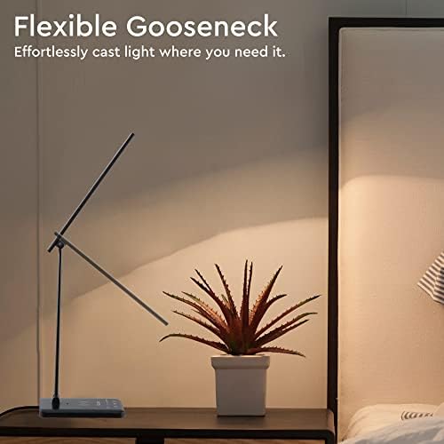 TEKLED® LED Desk Lamp with Wireless Charger | 5-Level Dimmable Flexible Gooseneck | Capacitive Touch Switch | USB Charging Port | Eye Protection Bedside Reading Office Work Students | 10W 42 LED 350LM