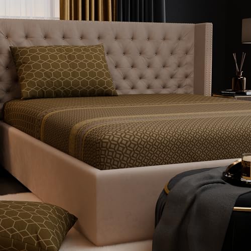 Image of Stoa Paris 100% Bamboo Cotton King Size Fitted Bedsheet with 2 Pillow Covers, 200TC Printed Bed Set, Breathable, All-Season Comfort, Home Decor, Imperial Grandeur -Sienna Pavilion(182cmx198cm+30cm)