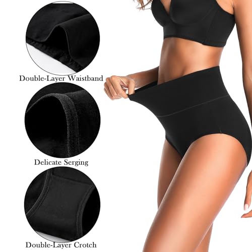 OLIKEME High Waisted Underwear for Women Tummy Control Cotton Panties Postpartum Ladies Briefs Multipack4