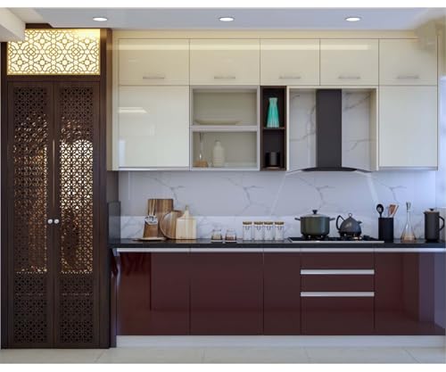 Image of HOME13 Self Adheisve Wallpaper Maroon Glossy Waterprof Decorative PVC Wallpaper for Cabinet Kitchen Countertop (12x84 inch, Maroon Glossy)