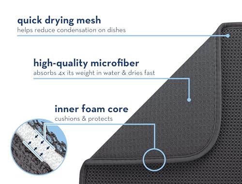 S&T INC. Dish Drying Mat for Kitchen, Absorbent, Reversible Microfiber Dish Mat Value Pack for Kitchen, 16 Inch x 18 Inch, Black Mesh and Charcoal Mesh, 2 Pack