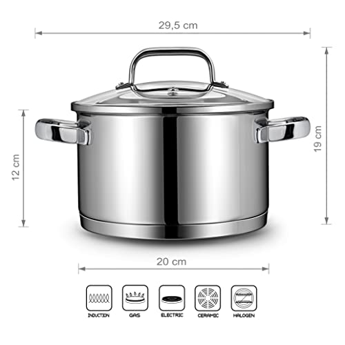 Kochtopf Linnuo Induktionskochtopf 20 cm mit Glasdeckel 3,5 l