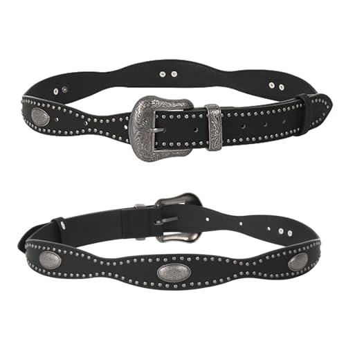 Western Cowboy Belts for Women with Vintage Buckle, Cowgirl Rock And Roll Punk Casual Jeans Belt Hot Girl Studded Belt