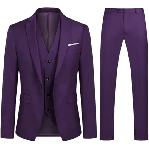 Men's Slim Fit 3-Piece Suits Jacket Trousers Vest for Business Wedding Suit