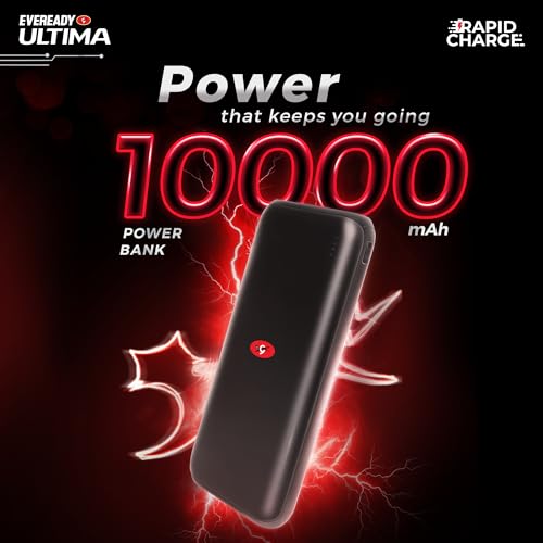 Image of Eveready Ultima Power Bank PB01,10,000mAh,22.5W Fast Charging PD & QC Compatible,Triple Output for iPhone,Android & Other Qi Enabled Devices,Universal Compatibility,Overcharging Protection,Black