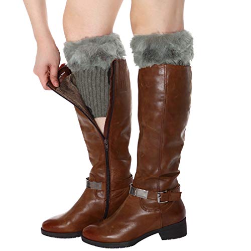 Image of Womens Fur Trim Boot Cuff Top Cover Leg Warmers