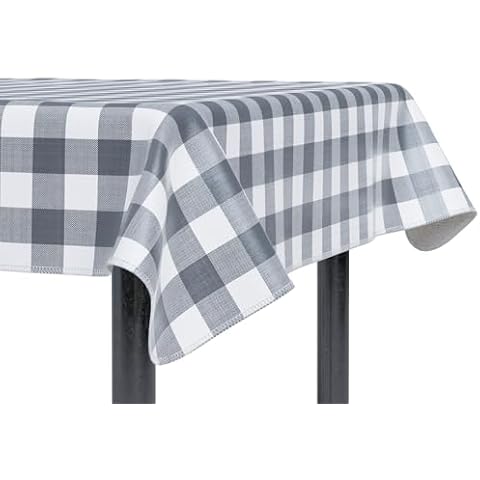 Sorfey Tablecloth - Vinyl with Flannel Back, 52"x72" Rectangle, Water Proof, Easy to Clean, Checked Gray Design Cover