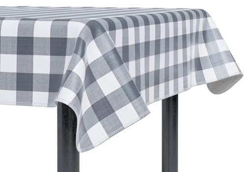 sorfey tablecloth - vinyl with flannel back, 52"x72" rectangle, water proof, easy to clean, checked gray design
