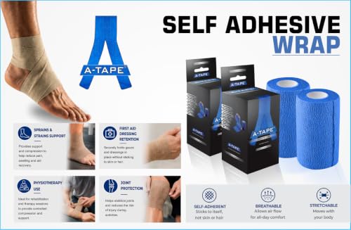 Image of A-Tape Breathable Self Adhesive Cohesive Bandage for Humans & Pets (Dogs, Cats, Birds) -Sports, Wrap, Athletic, Non Woven First Aid Medical, Wrist, Swelling (10 cm X 4.5 mtr) (Pack Of 2)
