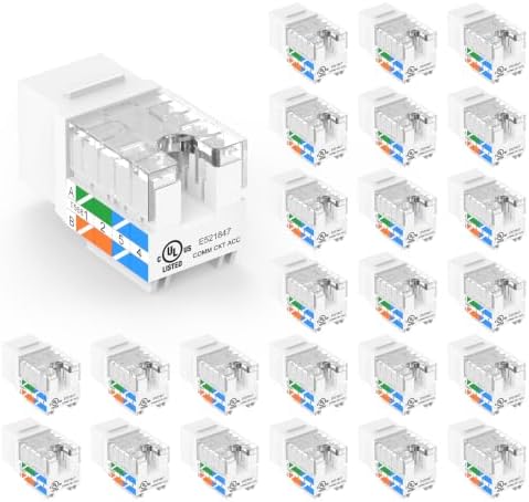 VCE UL Listed Cat6 Keystone Jacks 10Gbps 25-Pack, White