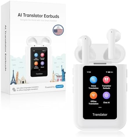 ANFIER A8 AI Translation Earbuds Real Time with ChatGPT, Language Translator Device in 144 Languages, Offline Translation Headphones No APP Needed, Spanish Traductor for Travel & Business (White)