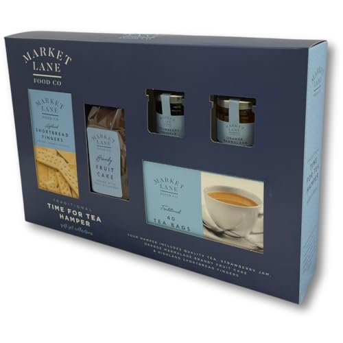 Traditional Time For Tea Hamper by Market Lane- Cream tea set containing Quality Tea, Strawberry Jam, Orange Marmalade, Fruit Cake, Highland Shortbread Fingers - Ideal Christmas or Birthday present - Image 4