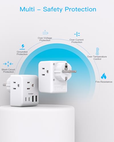 Image of 2 Pack Germany France Travel Plug Adapter, Type E /F Power Plug Adapter | 3 Outlets 4 USB Charging Ports(2 USB C), 7-in-1 Travel Essentials US to Europe France Germany South Korea Netherlands Spain