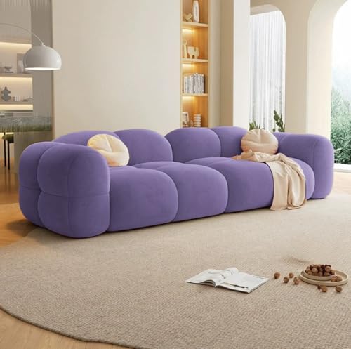 Image of LEGACY OF COMFORT Prith Velvet Cloud Sofa - Premium Cushioned Comfort | Brand-Registered Design | 3 Seater Sofa for Living Room (Purple)