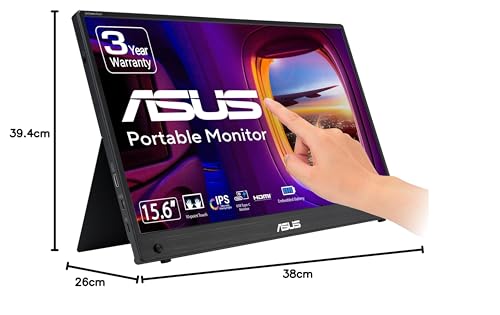 ASUS ZenScreen Touch MB16AMTR 16" (15,6" Visibles), FHD (1920 x 1080), IPS, Tactile 10 Points, Batterie intégrée, Mini-HDMI, béquille Ergo, Anti-Scintillement, Compatible PC, Smartphones, Consoles