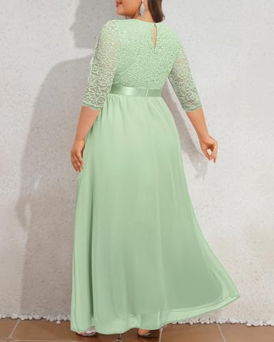 Image of Pinup Fashion Wedding Dresses for Bride Plus Size - Formal Evening Gown Wrap Neck Lace Chiffon Long Dress