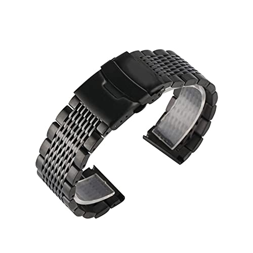 Sangle en acier inoxydable noir 22mm interchangeable de remplacement