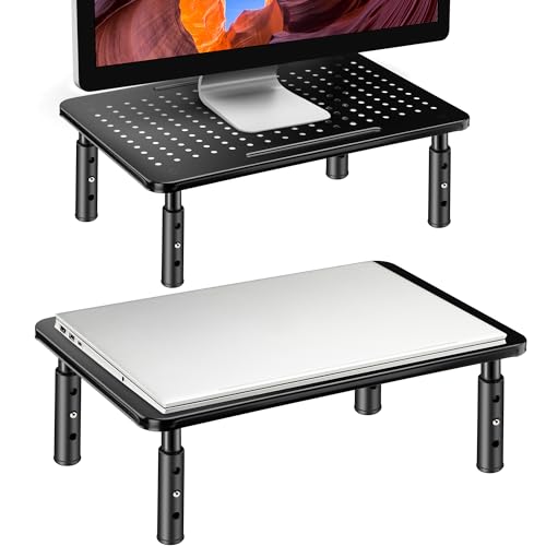 La Jaco Monitor Stand Risers for 2 Monitors, 3 Height Adjustable Monitor Stand with Pen Holder, Dual Monitor Riser Laptop Riser for Office, Home, School Supplies, 2 Pack, Black